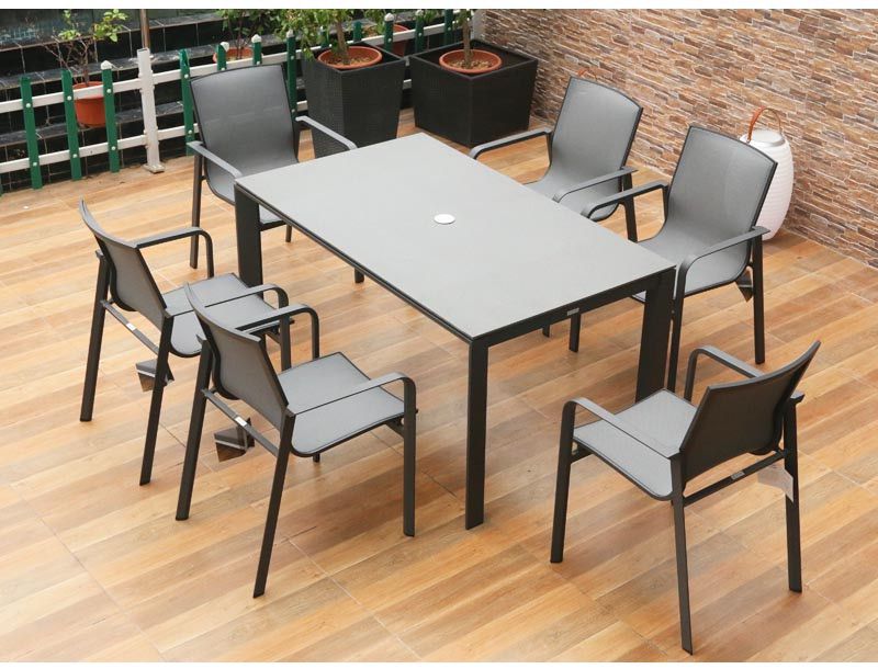 Black 6 seater sling dining set SY4005 siyu furniture outdoor rattan wicker furniture garden seating dining table set  (5)