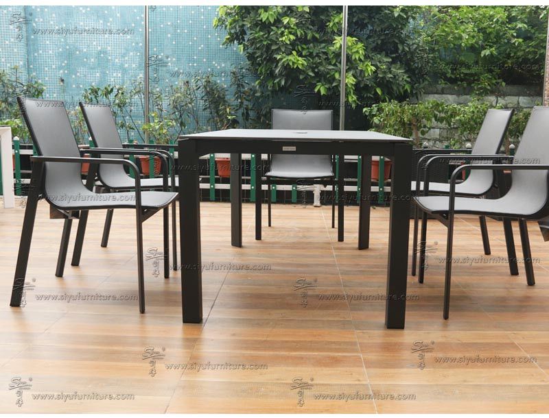 Black 6 seater sling dining set SY4005 siyu furniture outdoor rattan wicker furniture garden seating dining table set  (2)