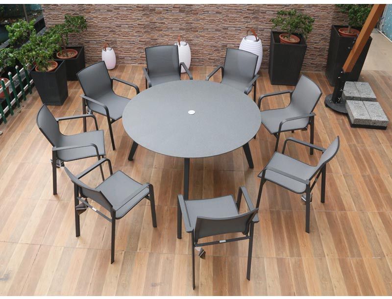 Black 8 seater sling dining set SY4007 siyu furniture outdoor rattan wicker furniture garden seating dining table set  project furniture hilton hotel furniture (2)