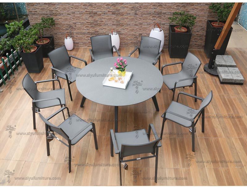 Black 8 seater sling dining set SY4007 siyu furniture outdoor rattan wicker furniture garden seating dining table set  project furniture hilton hotel furniture (3)