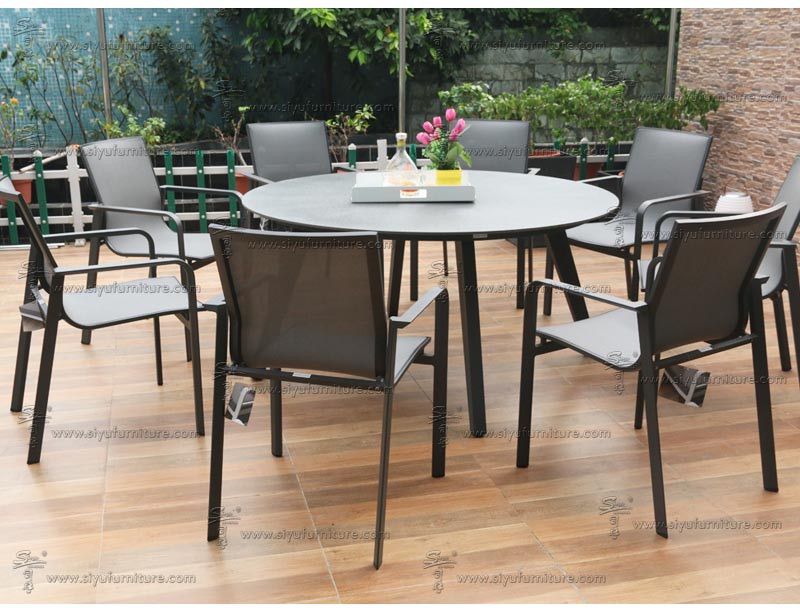 Black 8 seater sling dining set SY4007 siyu furniture outdoor rattan wicker furniture garden seating dining table set  project furniture hilton hotel furniture (4)