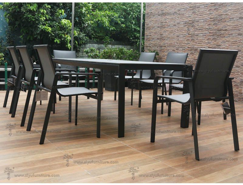 Black 8 seater sling dining set SY4014 siyu furniture outdoor furniture modern patio sling table set (5)