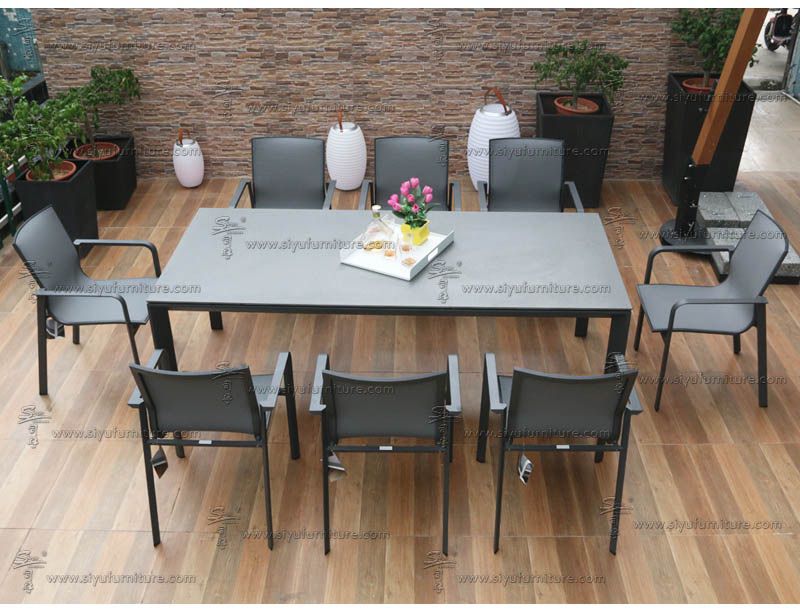 Black 8 seater sling dining set SY4014 siyu furniture outdoor furniture modern patio sling table set (4)
