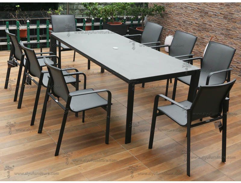 Black 8 seater sling dining set SY4014 siyu furniture outdoor furniture modern patio sling table set (6)