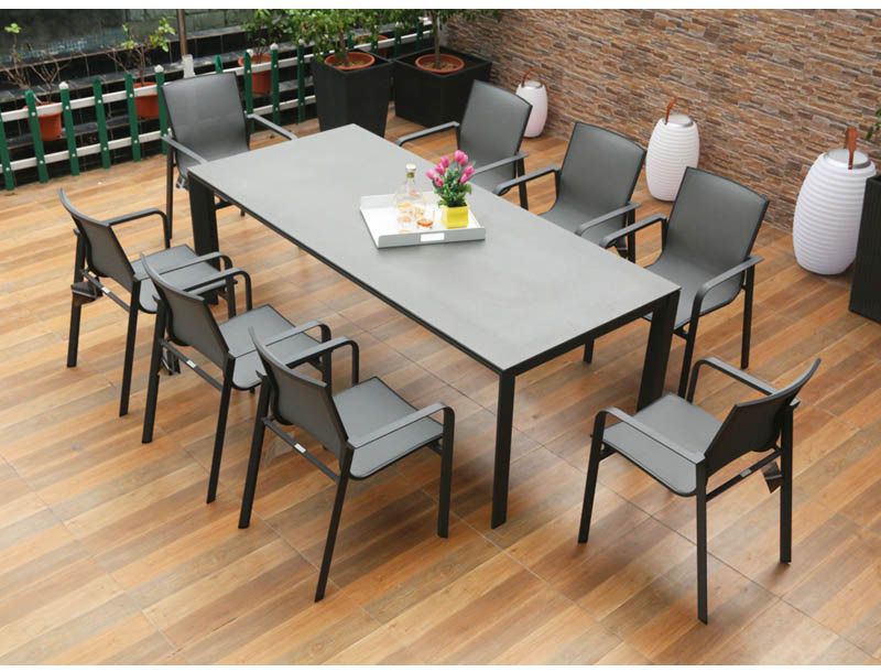 Black 8 seater sling dining set SY4014 siyu furniture outdoor furniture modern patio sling table set (3)