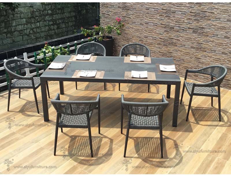 6 seater Rope weaving dining set SY4009 siyu furniture-david007s garden-outdoor furniture-dining table set-table and chair-restaurant furniture-hotel furniture (5)