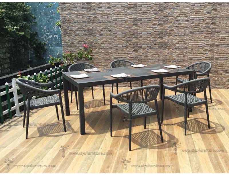 6 seater Rope weaving dining set SY4009 siyu furniture-david007s garden-outdoor furniture-dining table set-table and chair-restaurant furniture-hotel furniture (1)