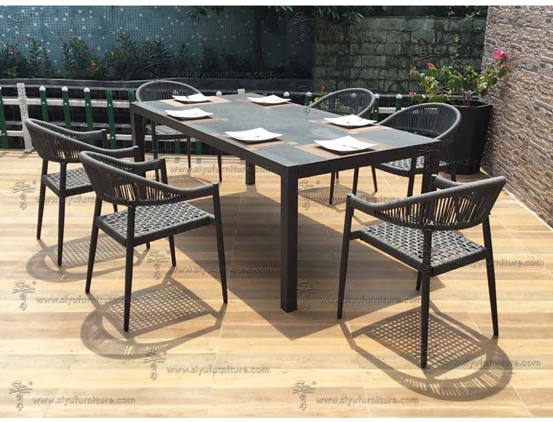 6 seater Rope weaving dining set SY4009 siyu furniture-david007s garden-outdoor furniture-dining table set-table and chair-restaurant furniture-hotel furniture (2)