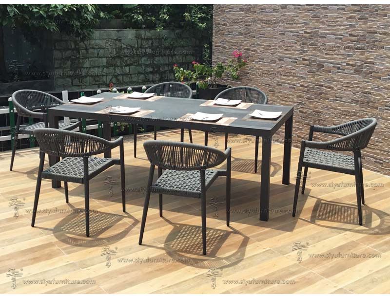 6 seater Rope weaving dining set SY4009 siyu furniture-david007s garden-outdoor furniture-dining table set-table and chair-restaurant furniture-hotel furniture (3)