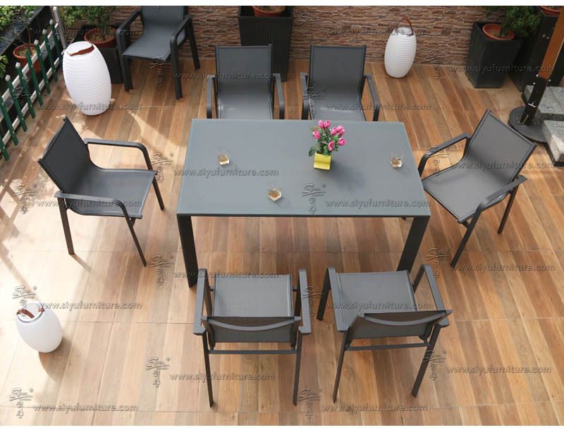 Cacos 6 seater sling dining set SY4016 siyu furniture outdoor furniture modern patio sling table set  (6)