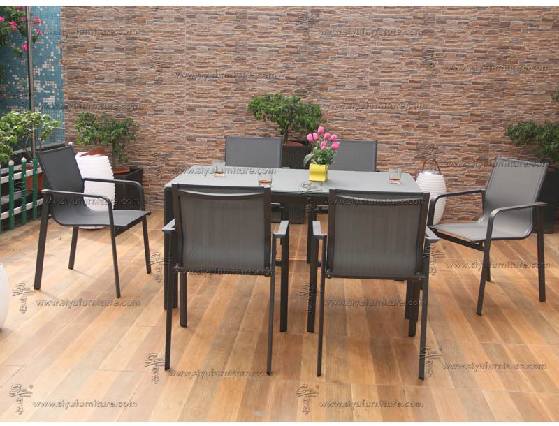 Cacos 6 seater sling dining set SY4016 siyu furniture outdoor furniture modern patio sling table set  (4)