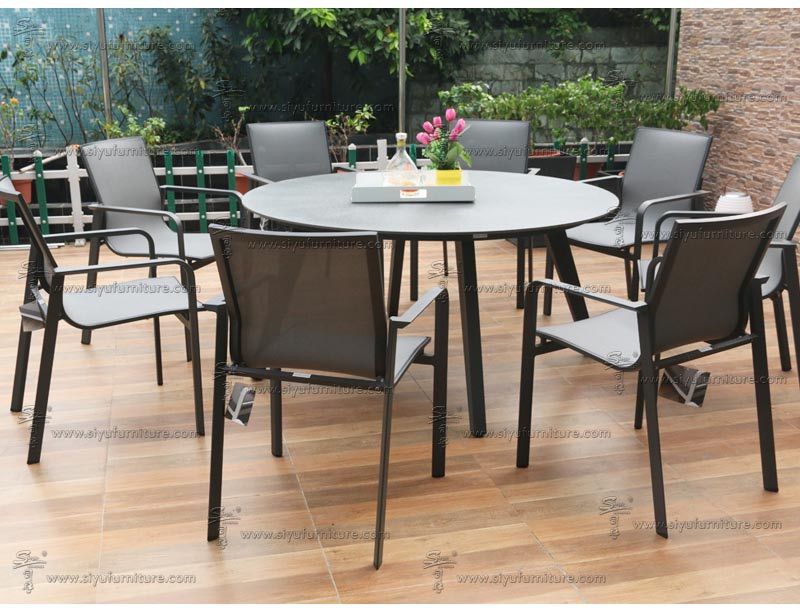 SY4007 Black 8 seater sling dining set